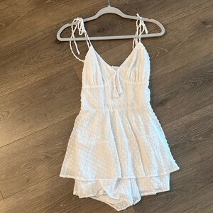 White Textured Sleeveless Romper